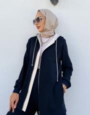 calira kapüşonlu hırka lacivert 7