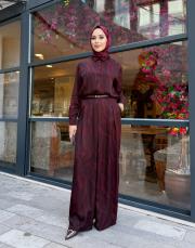 desenli saten takım bordo 2