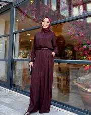 desenli saten takım bordo 3