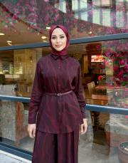 desenli saten takım bordo 4