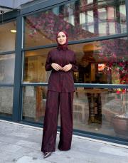 desenli saten takım bordo 6