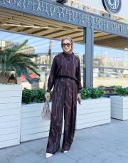 desenli saten takım kahve