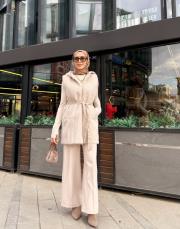 deri kemerli kürk yelek bej