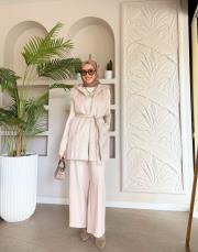 deri kemerli kürk yelek bej 3