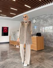 deri kemerli kürk yelek kahve 3