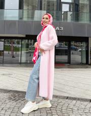 angora uzun hırka pembe