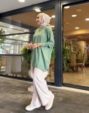 yesa çizgili basic triko tunik yeşil 2