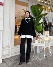 ponpon detay triko siyah