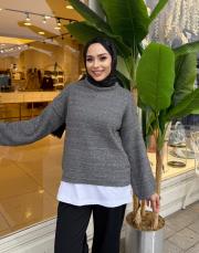 ponpon detay triko gri