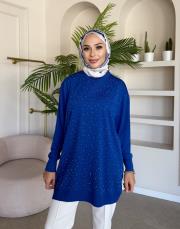 serpme taşlı kazak saks 4