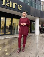 serpme taşlı kazak bordo