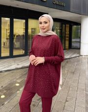 serpme taşlı kazak bordo 5