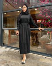 serpme taşlı triko elbise siyah