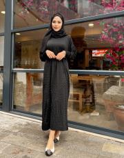 serpme taşlı triko elbise siyah 3