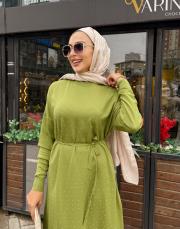 serpme taşlı triko elbise yeşil 4