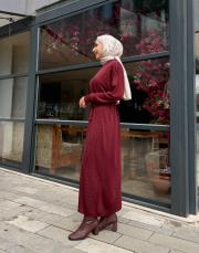 serpme taşlı triko elbise bordo 2