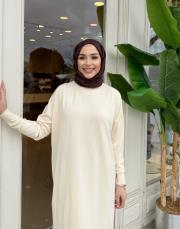 serpme taşlı triko elbise ekru 2