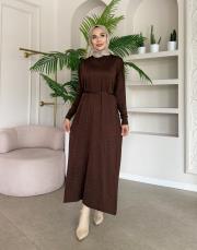 serpme taşlı triko elbise kahve 2