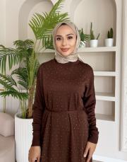 serpme taşlı triko elbise kahve 4