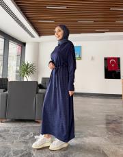 serpme taşlı triko elbise lacivert