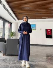 serpme taşlı triko elbise lacivert 2