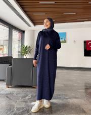 serpme taşlı triko elbise lacivert 3