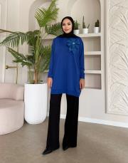 çiçekli triko tunik saks 3