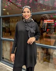 çiçekli triko tunik siyah 3