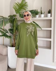 çiçekli triko tunik yeşil