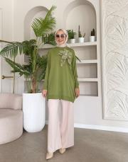 çiçekli triko tunik yeşil 3