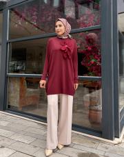 çiçekli triko tunik bordo