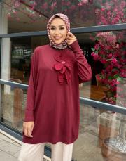 çiçekli triko tunik bordo 2