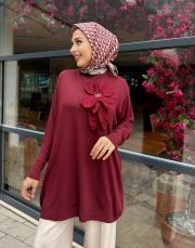 çiçekli triko tunik bordo 3