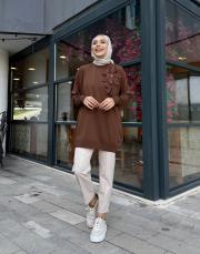 çiçekli triko tunik kahve