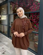 çiçekli triko tunik kahve 3