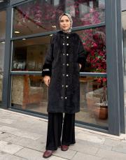 kapüşonlu kürk kaban siyah