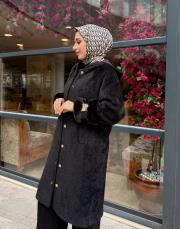 kapüşonlu kürk kaban siyah 3