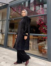 kapüşonlu kürk kaban siyah 4