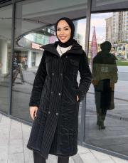 çıtçıtlı dik yaka mont siyah 3