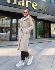 çıtçıtlı dik yaka mont bej