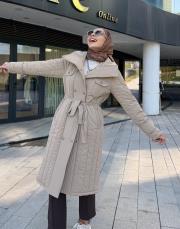 çıtçıtlı dik yaka mont bej 4