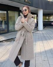 çıtçıtlı dik yaka mont bej 5