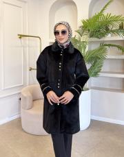 düğmeli kol detay kaban siyah 3