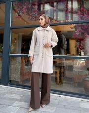 düğmeli kol detay kaban bej