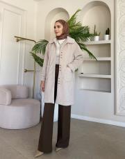 düğmeli kol detay kaban bej 5