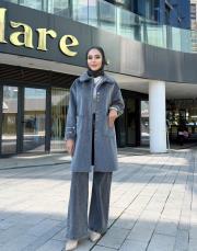 düğmeli kol detay kaban gri