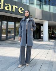 düğmeli kol detay kaban gri 2