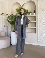 düğmeli kol detay kaban gri 3