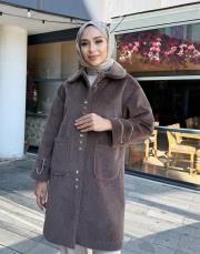 düğmeli kol detay kaban kahve