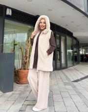 ribana detay kürk yelek taş